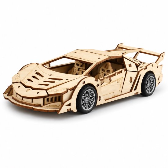 Fidtoy 3D Wooden Mechanical Supercar Pull Back Puzzle 114 Pieces, Wooden Car Model Building Kit for Teens and Puzzle Lovers Ages 14+
