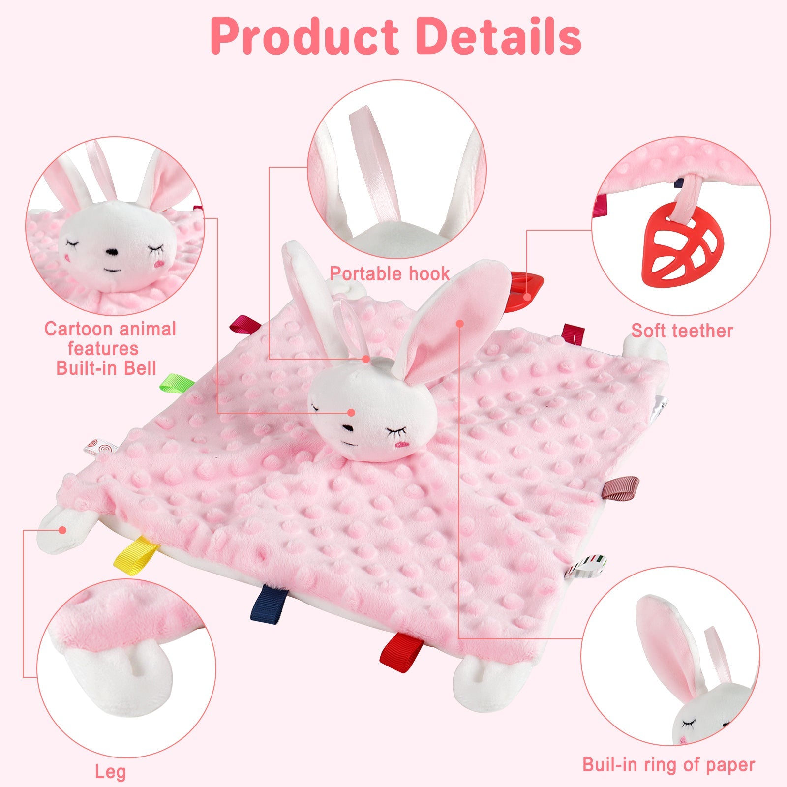 2 Pair Baby Comforter Blanket for New-born Toys Sensory Toys for Babies Baby New-born Animal Soft Toys Gifts Soft Touch Cuddle Snuggle Toys
