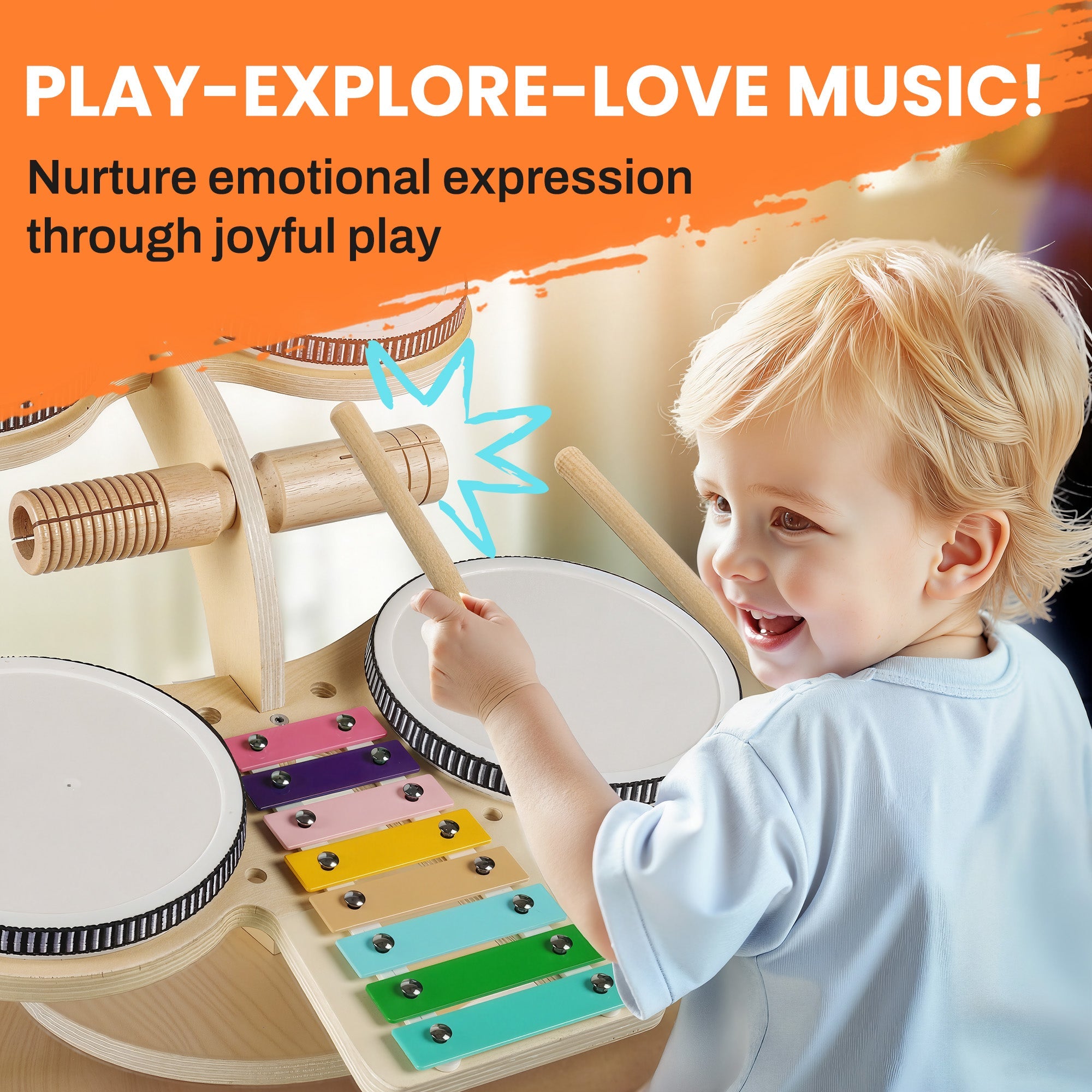 Toddler Wooden Drum Set