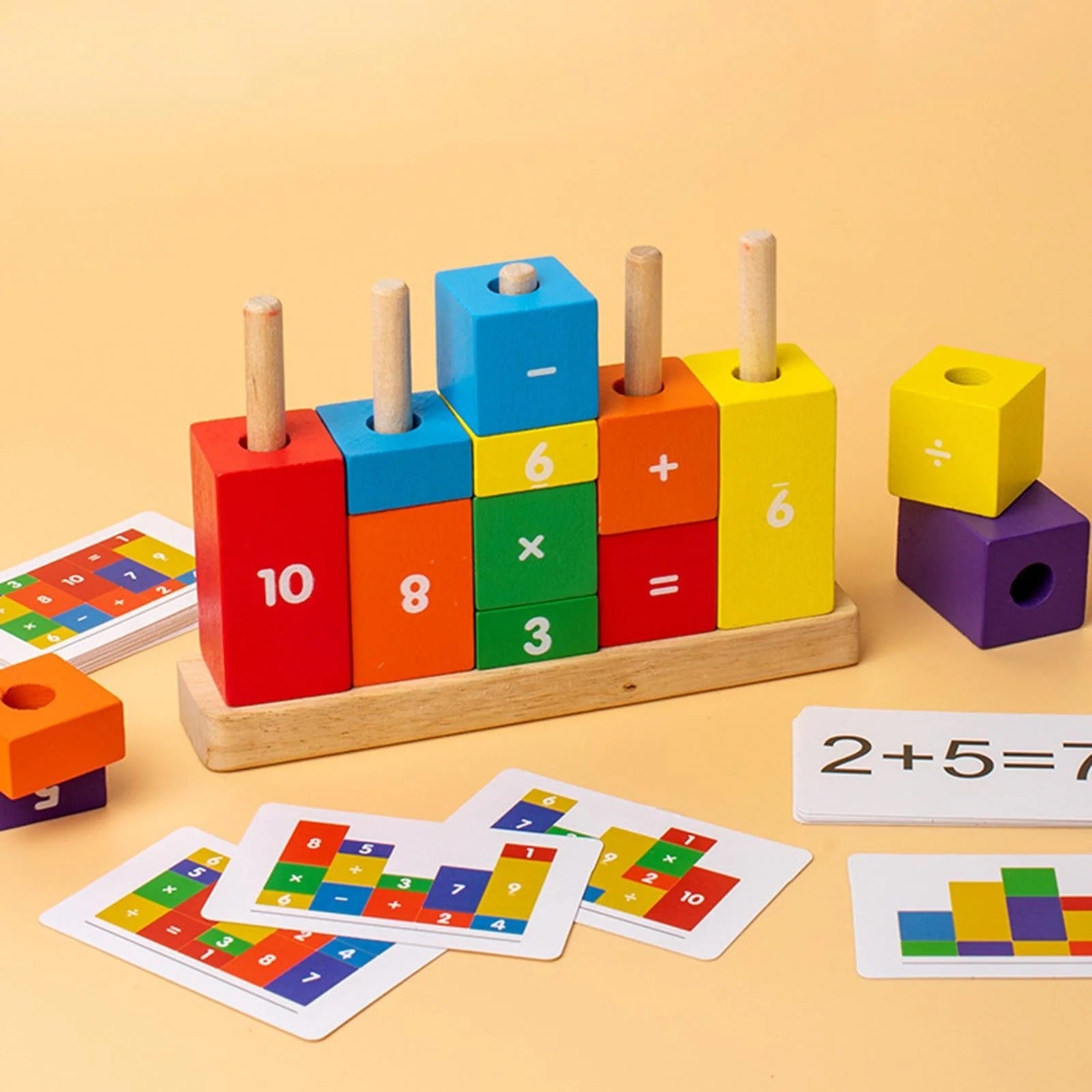 Wooden Math Learning Number Stacking Blocks - 068