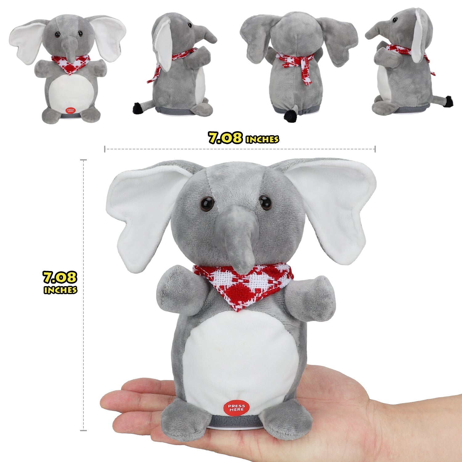 Fidtoy Dancing Elephant Talkback Plush Toy for Babies and Toddlers
