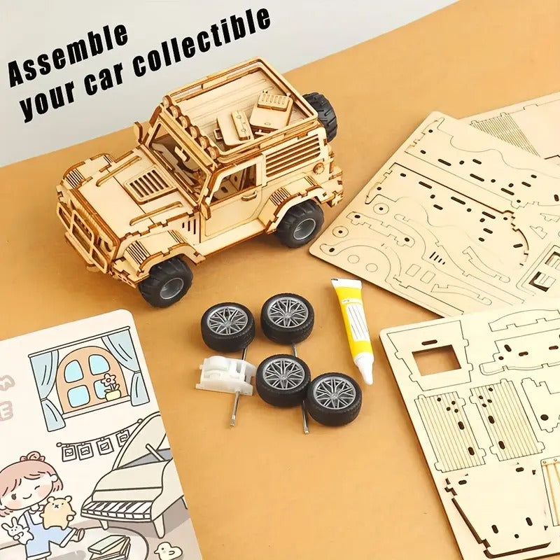 3D Wooden Mechanical Jeep Pull Back 125 Piece - 802