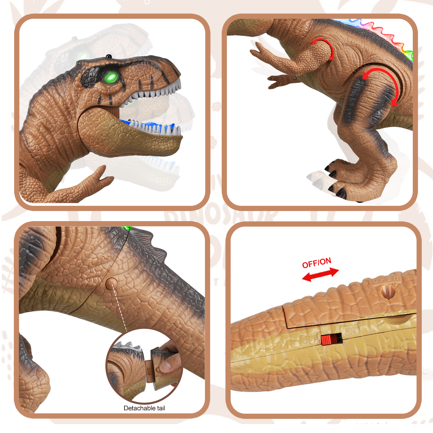 Fidtoy Remote Control LED Dinosaur Toy for Kids with Roar