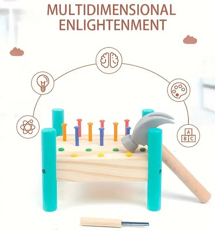 Interactive Nailing Wooden Table Activity Hammering Bench - 603