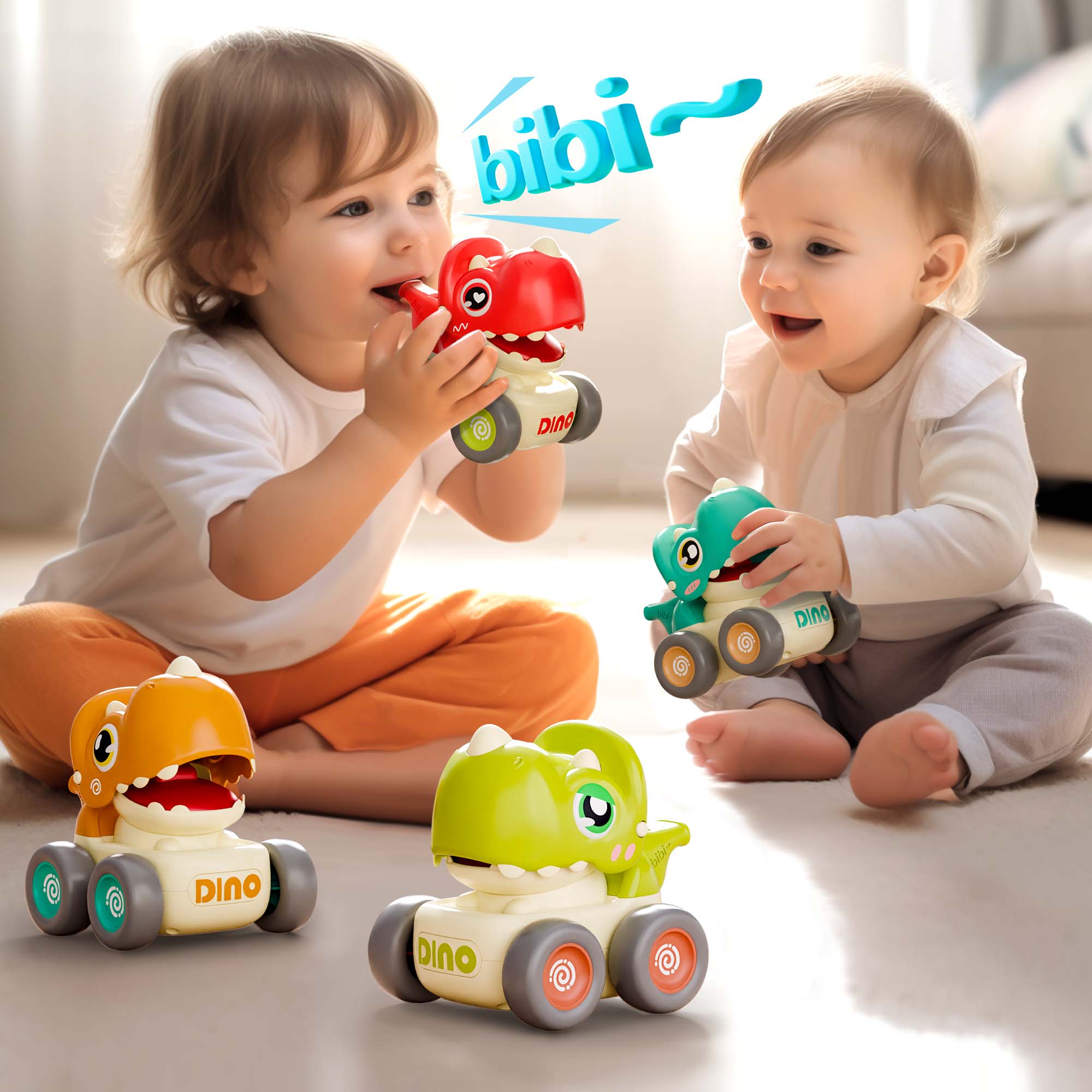 Fidtoy Jouet de voiture Dinosaure à presser et avancer avec sifflet pour les tout-petits
