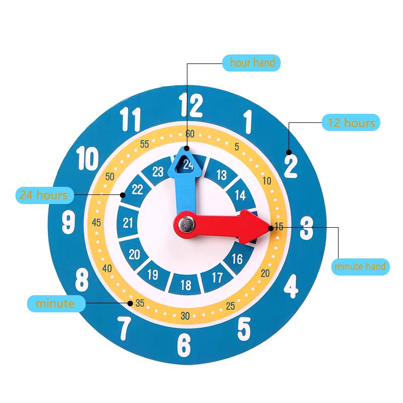 Wooden Montessori Double Sided Time Learning Math Clock - 014