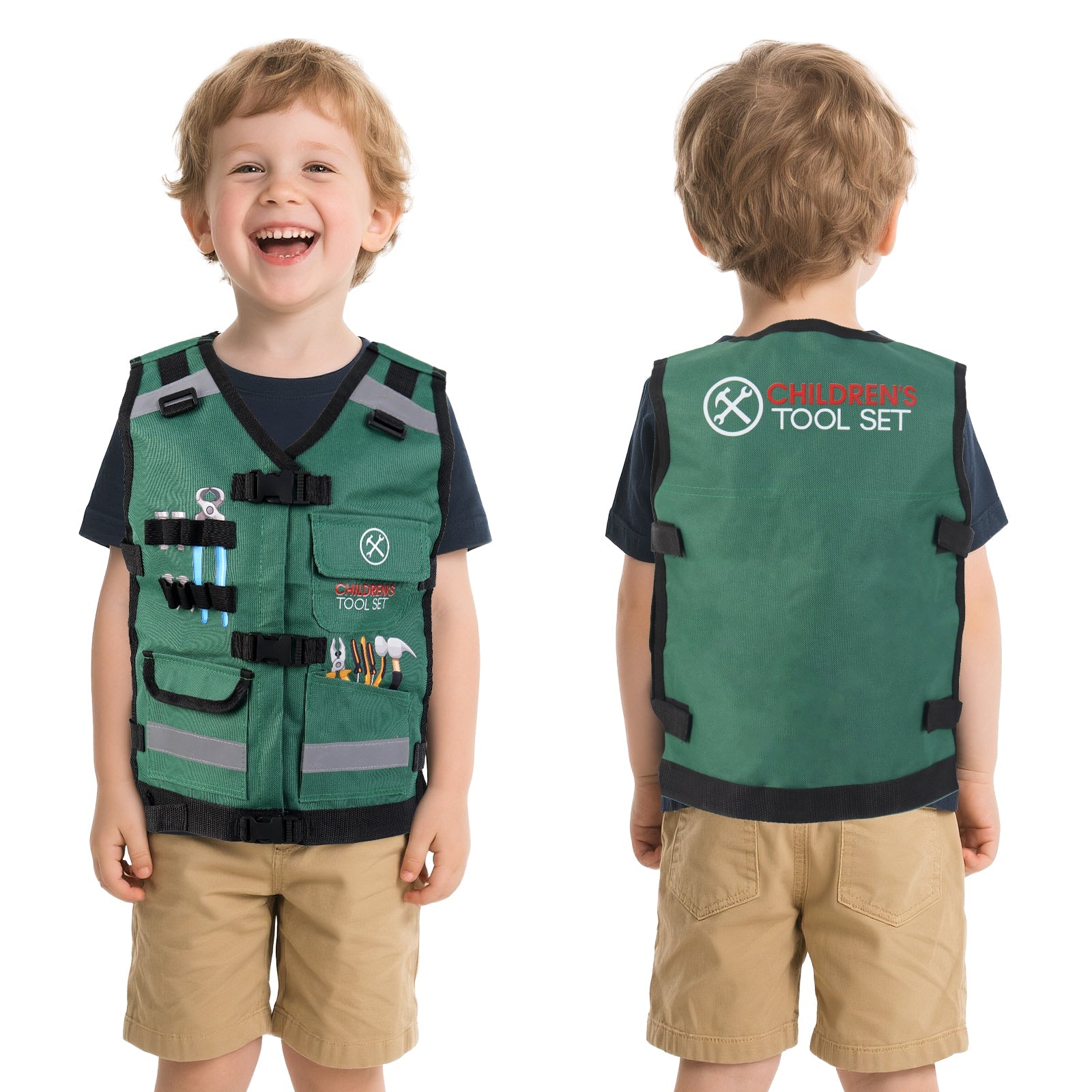 Role Play Clothes Set Construction Role Play Costume Realistic Builder Vest, Safety Helmet, Toy Tools & Accessories- STEM Pretend Play Kit for Boys and Girls Ages 3+ - Dress-Up Gift