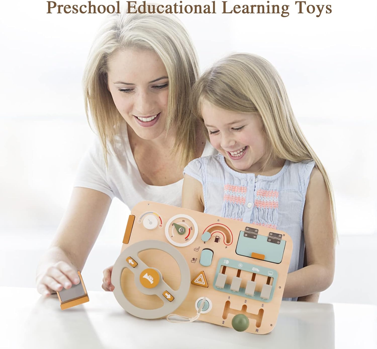 Wooden Montessori Steering Wheel Sensory Activity Board