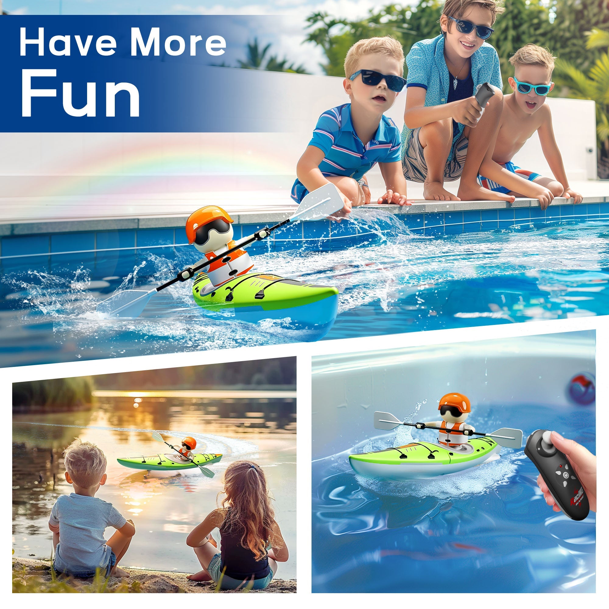 Kids Remote Control Boat Toy (Green)