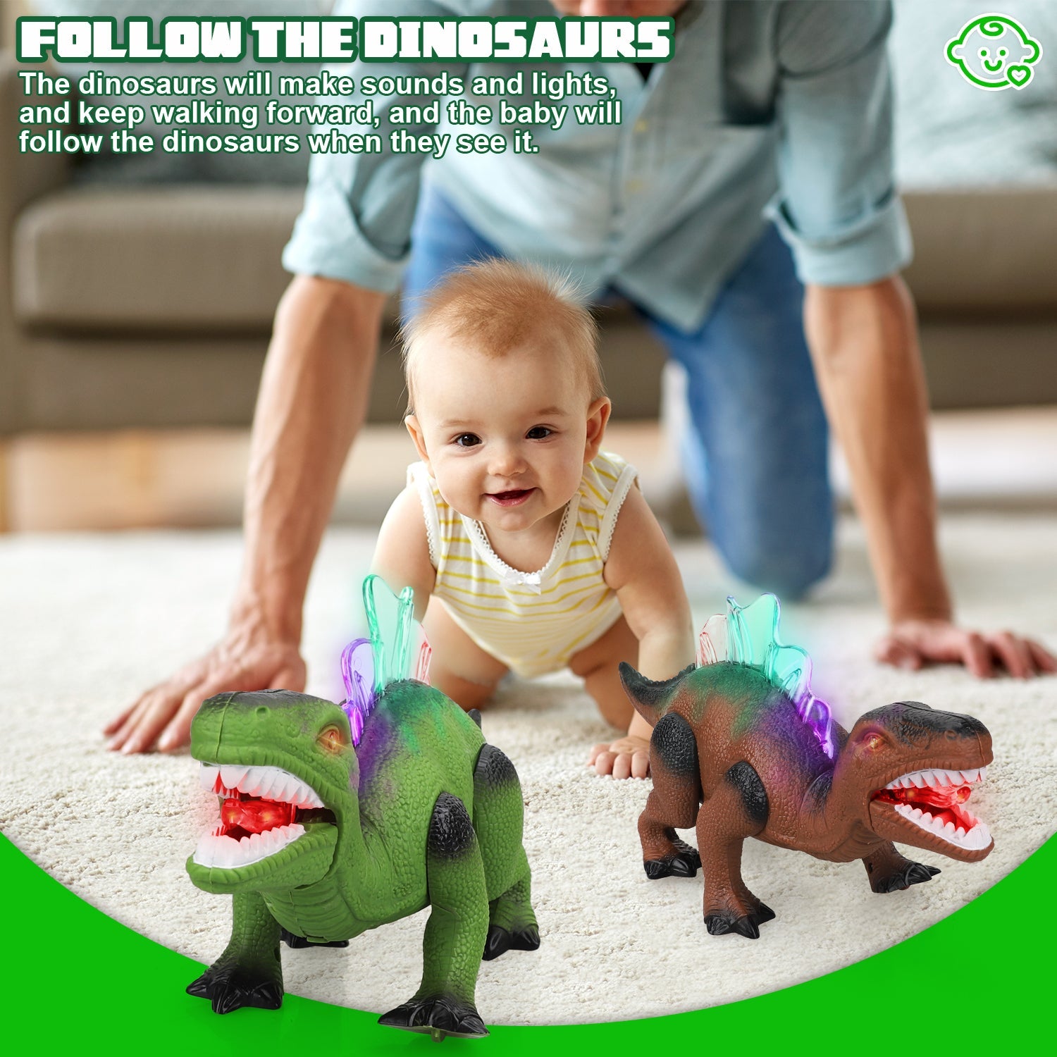 Fidtoy Walking Dinosaur Toy for Kids with Lights and Roar