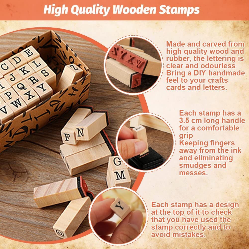 Number & Letters Wooden Stamp with Inkpad Set - 40 Pieces