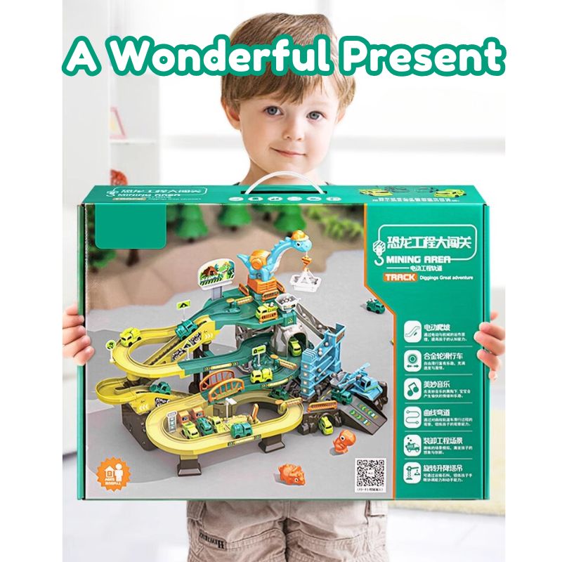 Dinosaur Construction Site Track Toy with Motorised Escalator