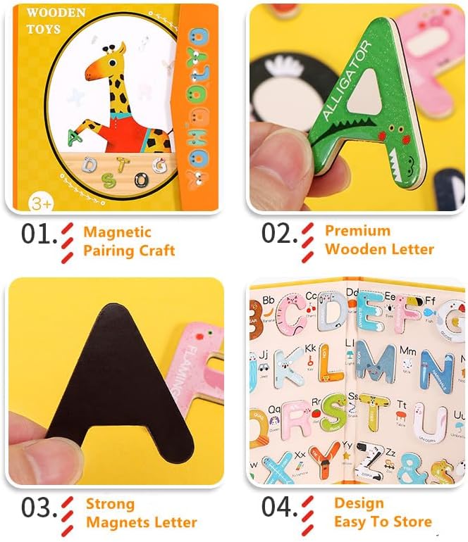 YOHOOLYO Large Size Magnetic Letters for Magnetic Chalkboard Whiteboard Animal Alphabet Magnets for Home Office Fridge Colorful Animals Set,Board Include