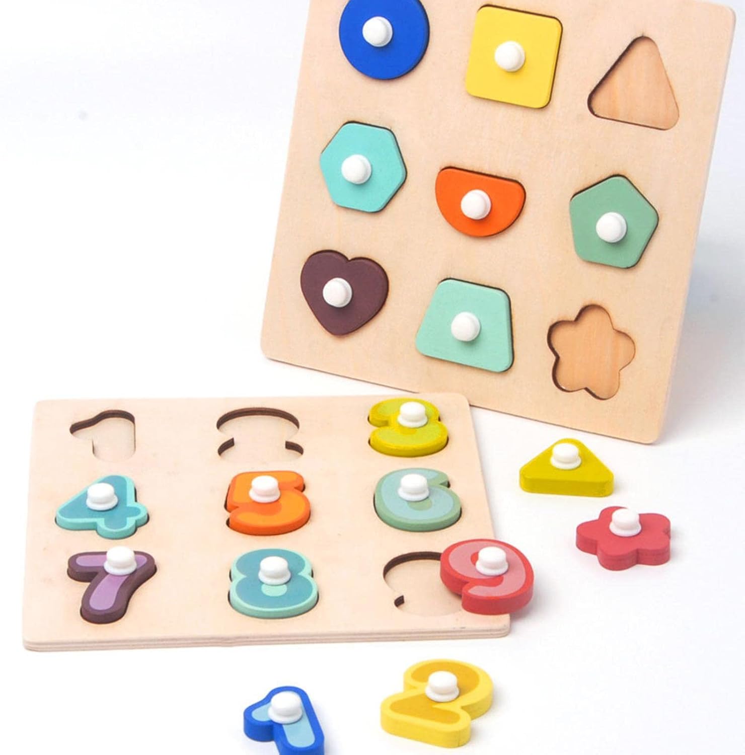 Wooden Number Puzzles, Number/Shape Educational Puzzle Toy Board, Shape Sorting Toys, Preschool Learning Activities for Toddlers Kid Delr