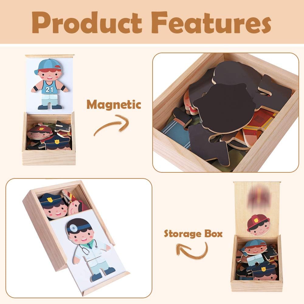 Fidtoy Puzzle magnétique d'habillage en bois pour enfants