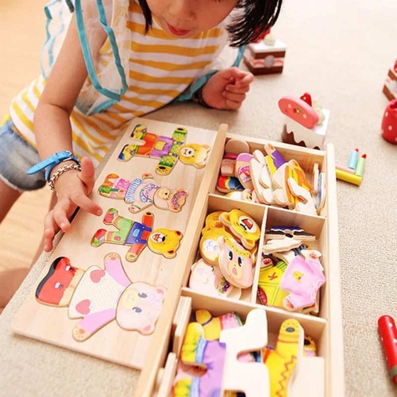 Fidtoy Wooden Magnetic Bear Puzzle Game for Kids 24 Pattern Sets Tabletop Montessori Toy Age 3+
