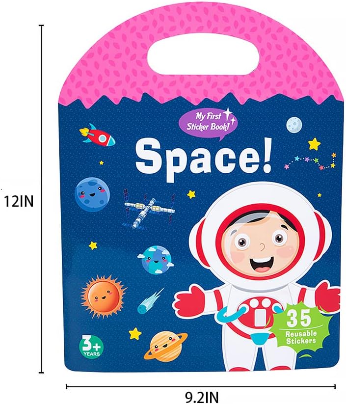 Portable Jelly Quiet Book, Reusable Sticker Books for Kids, 6 Themes Preschool Learning Activities Quiet Book for Toddlers 3 4 5 6 Year Old Girls Boys Birthday Gift Educational Learning Toy (Space)