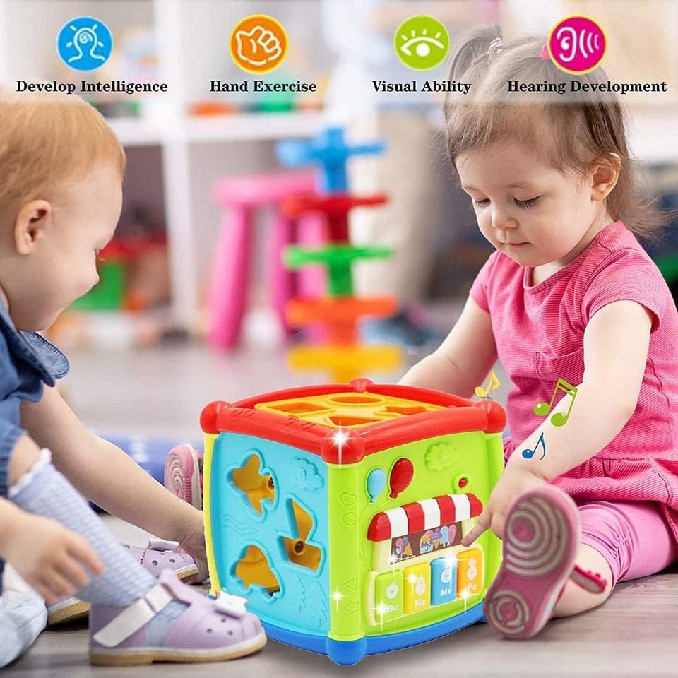 Fidtoy 6 Sided Activity Cube Toy for Toddlers Music Lights Gears Shape Sorting Learning Play