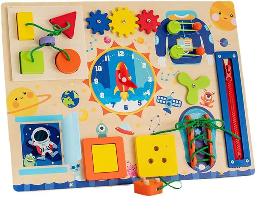 Fidtoy Montessori Busy Board Book for Toddlers Sensory Activity Board with Zippers Buckles Buttons Learning Toy Fine Motor Skills Travel Quiet Toy Gift