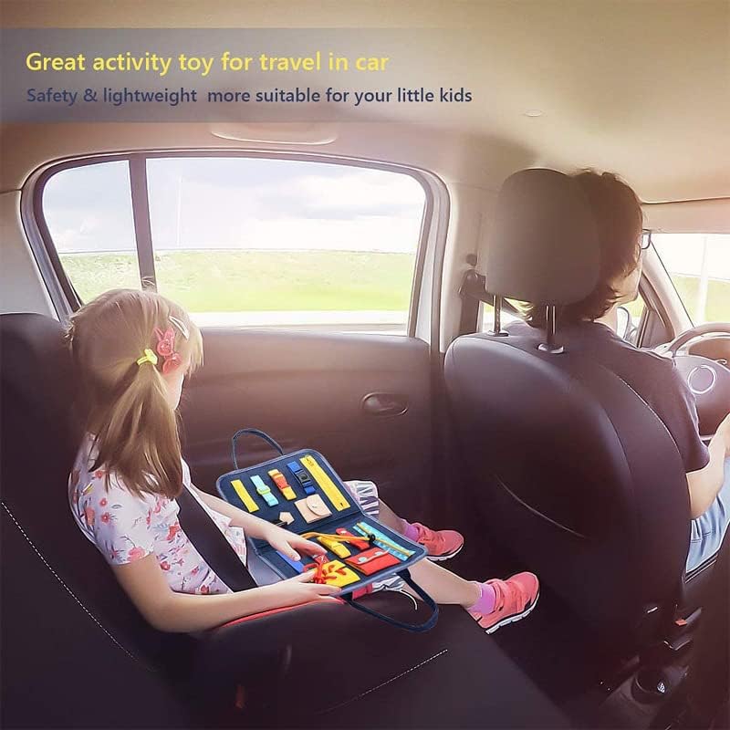 Busy Board, Sensory Board for Fine Motor Skill, Montessori Toys Toddler Activities for Travel car Airplane