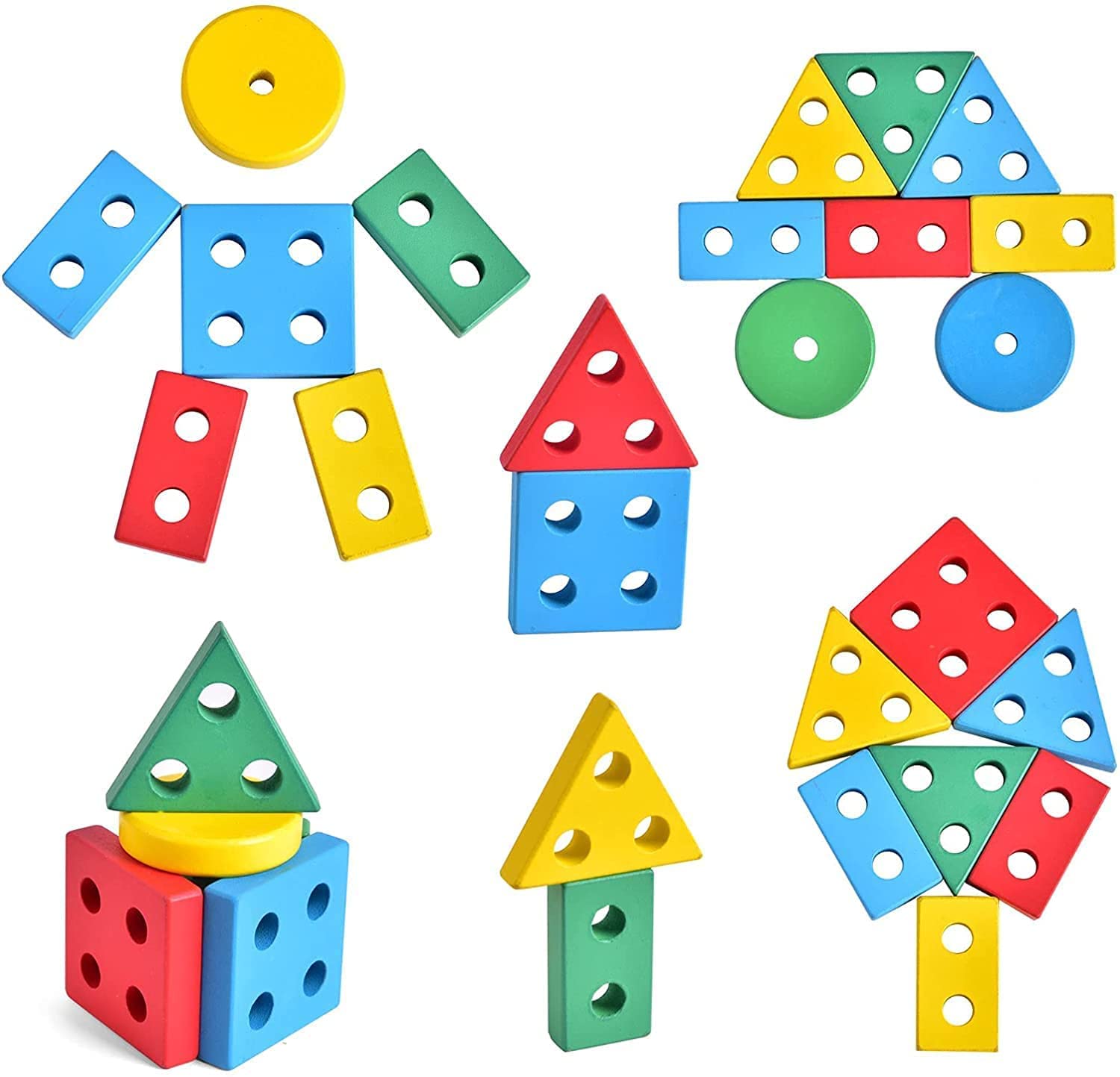 Fidtoy Wooden Stacking Train Toy for Toddlers Learning Play
