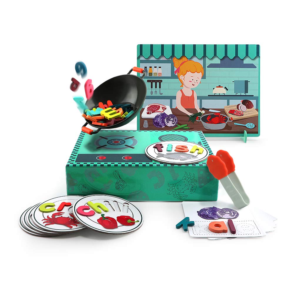 Fidtoy Wooden Alphabet Spelling Pretend Cooking Toy for Kids Preschool Learning Letter Matching Game