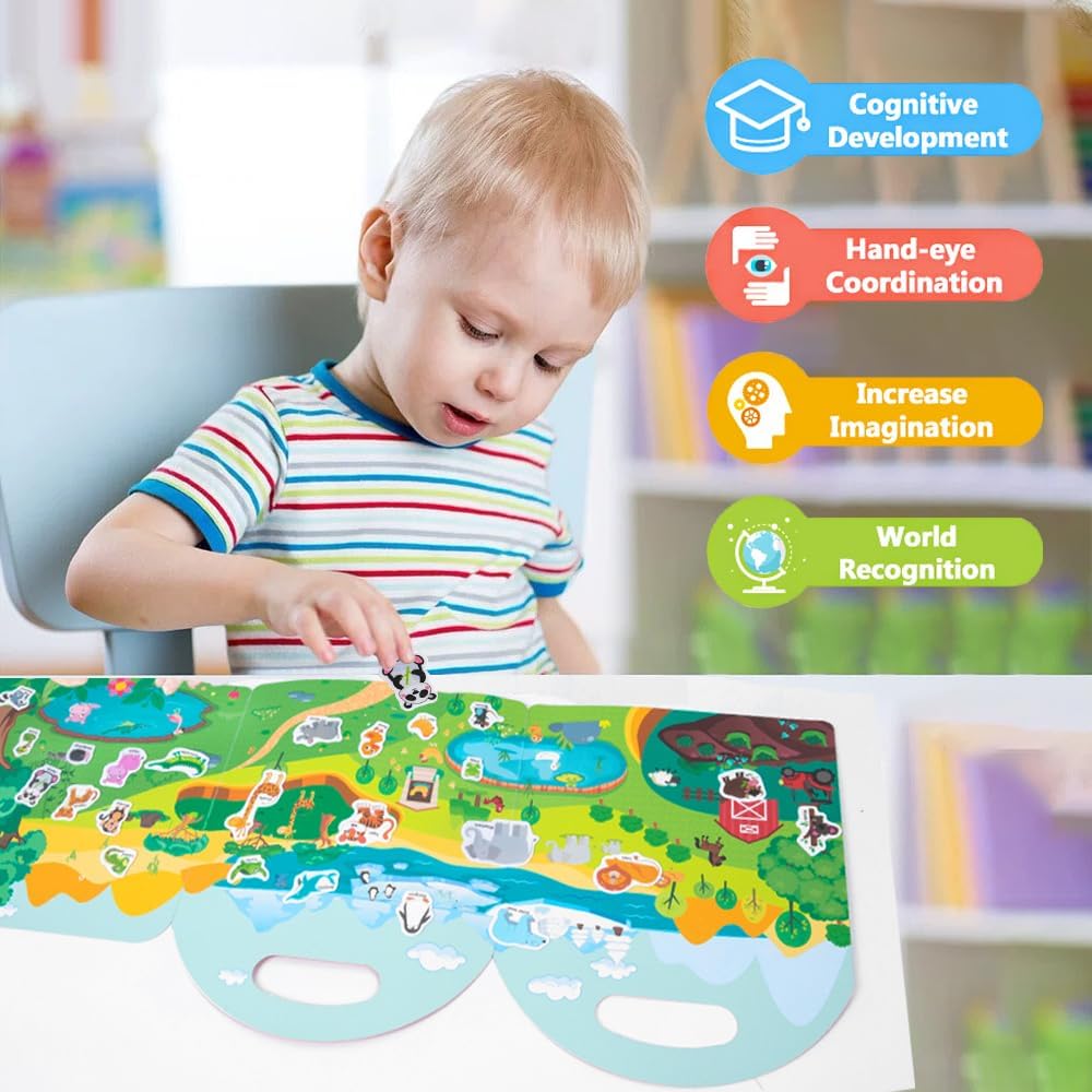 Unimore Kids Busy Book Jelly Quiet Book Toddler Travel Toys, Kids Sticker Book for Toddlers 3+ Preschool Learning Activities Reusable Learning & Education Sticker Book for Kids