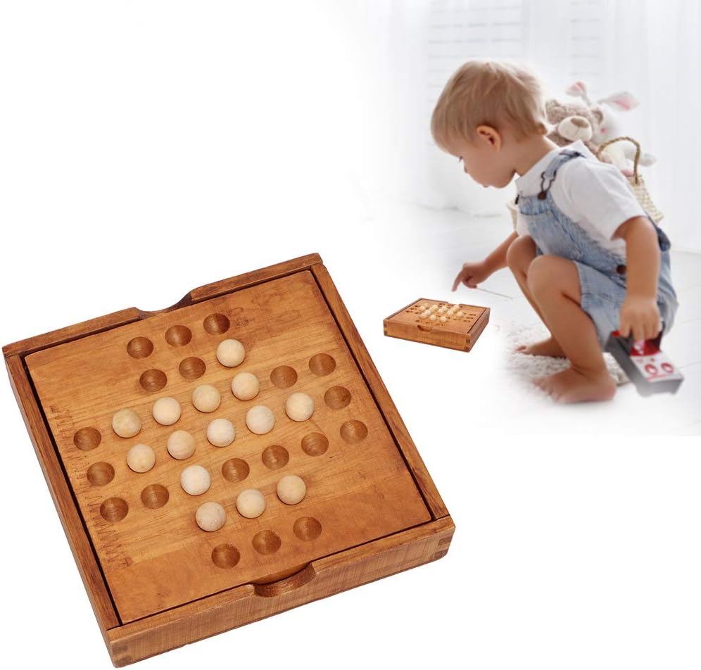 Fidtoy Solitario con Almacenamiento Juego de Estrategia de Madera para Niños