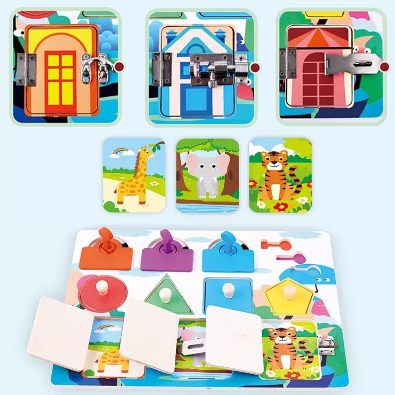 Dear Mia Little Liz | Montessori Busy Board Tablero de Puertas con Cerradura Figura | Estimulación temprana | Entrenar Motricidad Fina | Coordinación Ojo-Mano | Niños Infantil