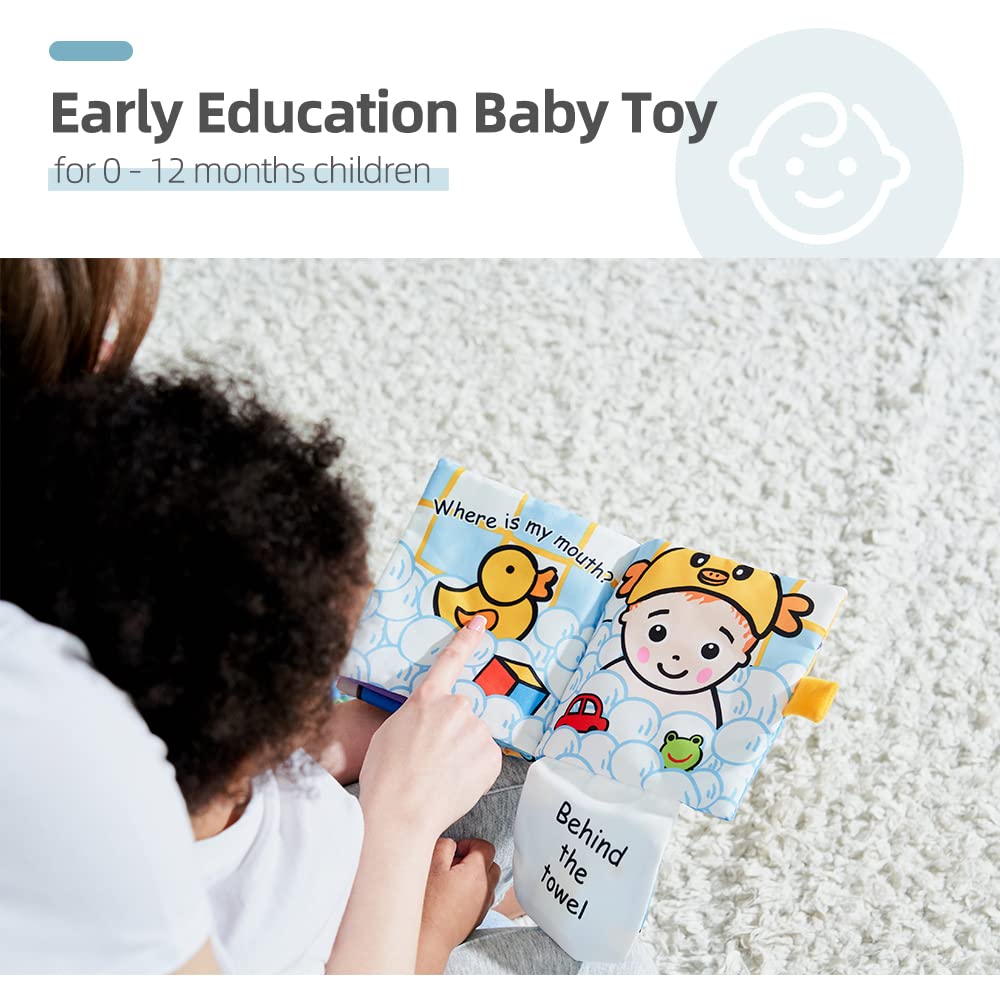 Jollybaby Baby Peek-a-boo Cloth Books, Touch & Feel Crinkle Soft Book for Babies, Infants & Toddler Early Development Interactive Stroller Toys(Hide and Seek)