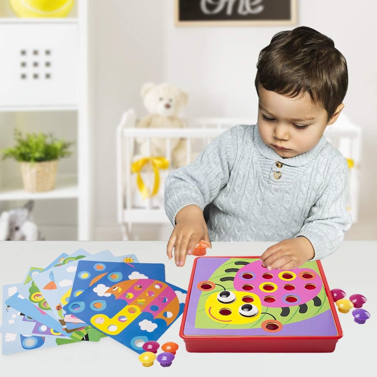 Fidtoy Button Art Matching Toy with Chunky Buttons for Toddlers