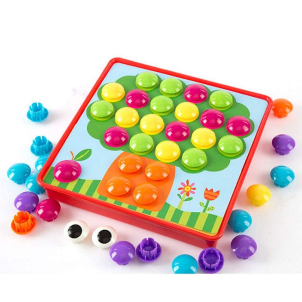 Fidtoy Geometric Button Puzzle Toy with 12 Picture Cards