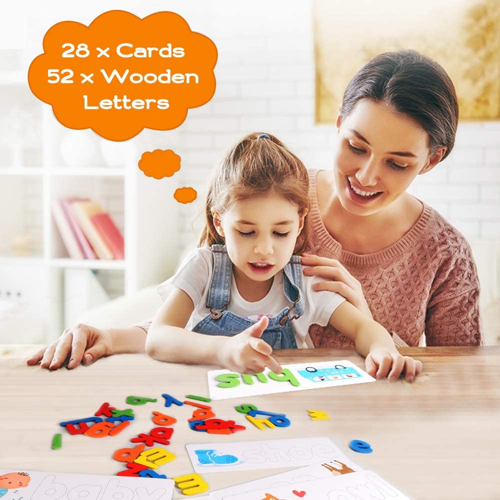 Fidtoy Wooden Alphabet Spelling Game Set for Kids Learning