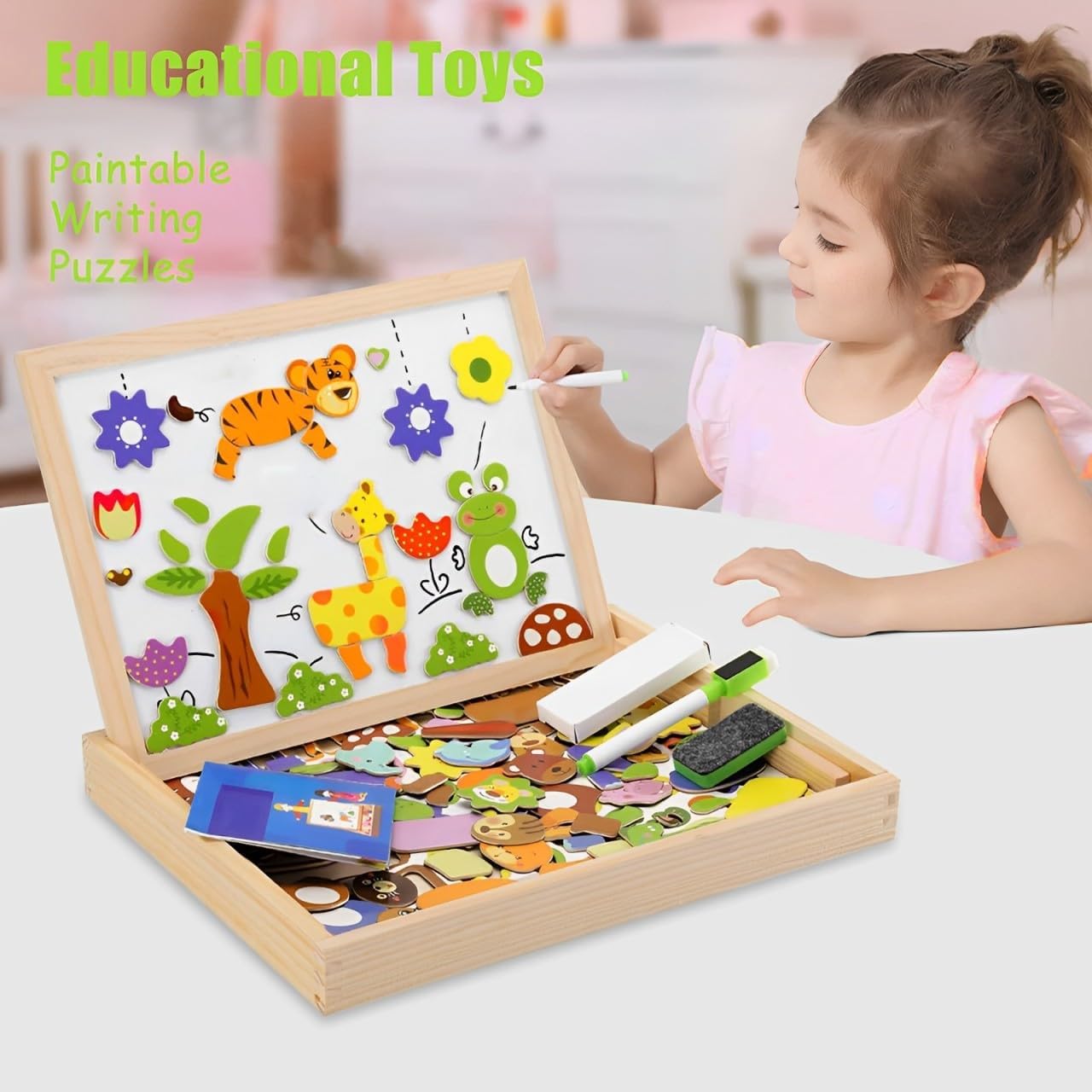 Fidtoy Tableau de Dessin Magnétique Puzzle Jouet pour Enfants 2 ans et plus