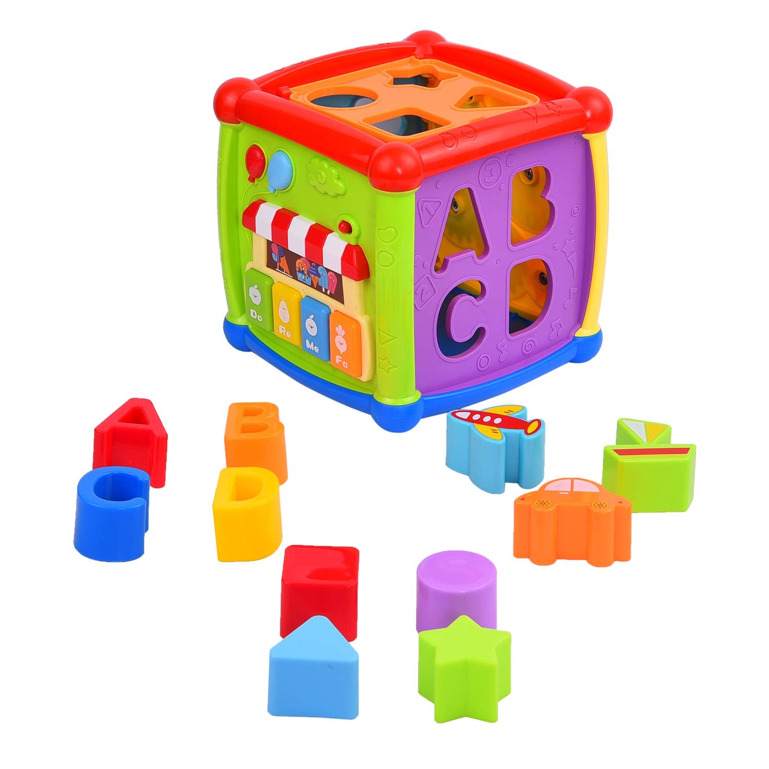 Fidtoy 6 Sided Activity Cube Toy for Toddlers Music Lights Gears Shape Sorting Learning Play