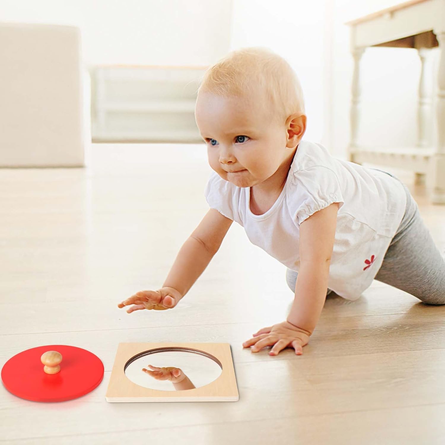 Baby Mirror Montessori Toy, Visual Mirror for Children, Mirror Baby Prone Position, Mirror Peekaboo Button Puzzle, Mirror Simple Child Safe for Babies 6-36 Months