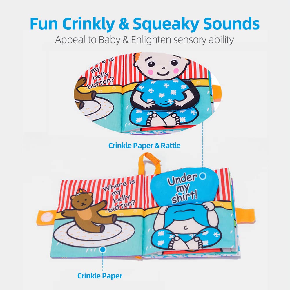 Jollybaby Baby Peek-a-boo Cloth Books, Touch & Feel Crinkle Soft Book for Babies, Infants & Toddler Early Development Interactive Stroller Toys(Hide and Seek)