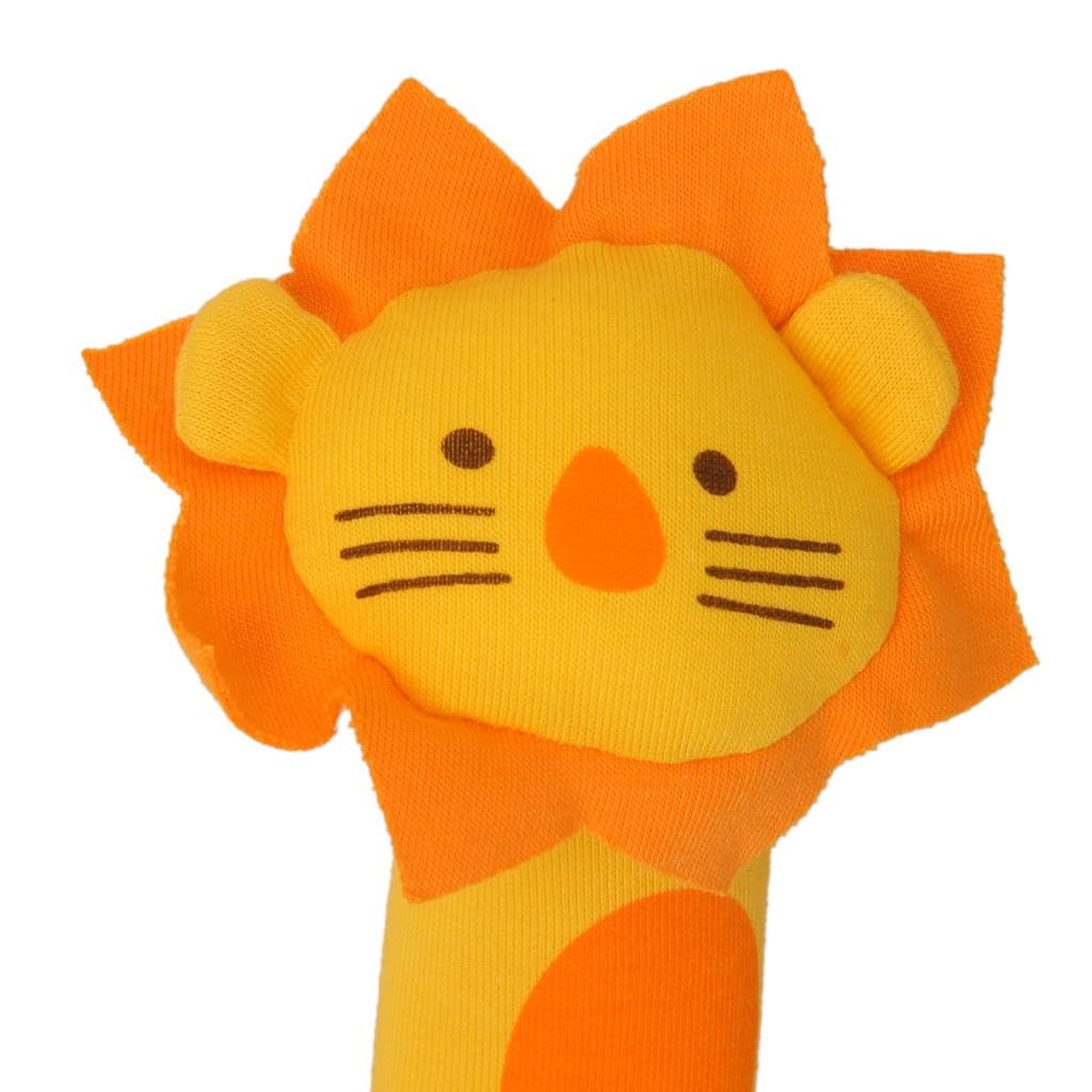 Fidtoy Soft Sound Animal Hand Bells Plush Squeeze Rattle for Babies, Lion Fabric Sound Stick with Gentle Rattle Sound, Yellow Orange Plush Sensory Toy for Newborn and Infant Play