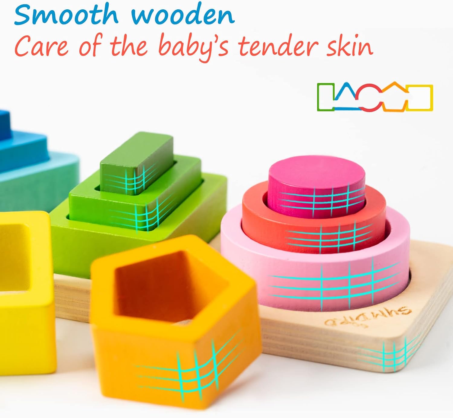 Fidtoy Wooden Shapes Sorting Game Montessori Shape Sorter Toy for Toddlers