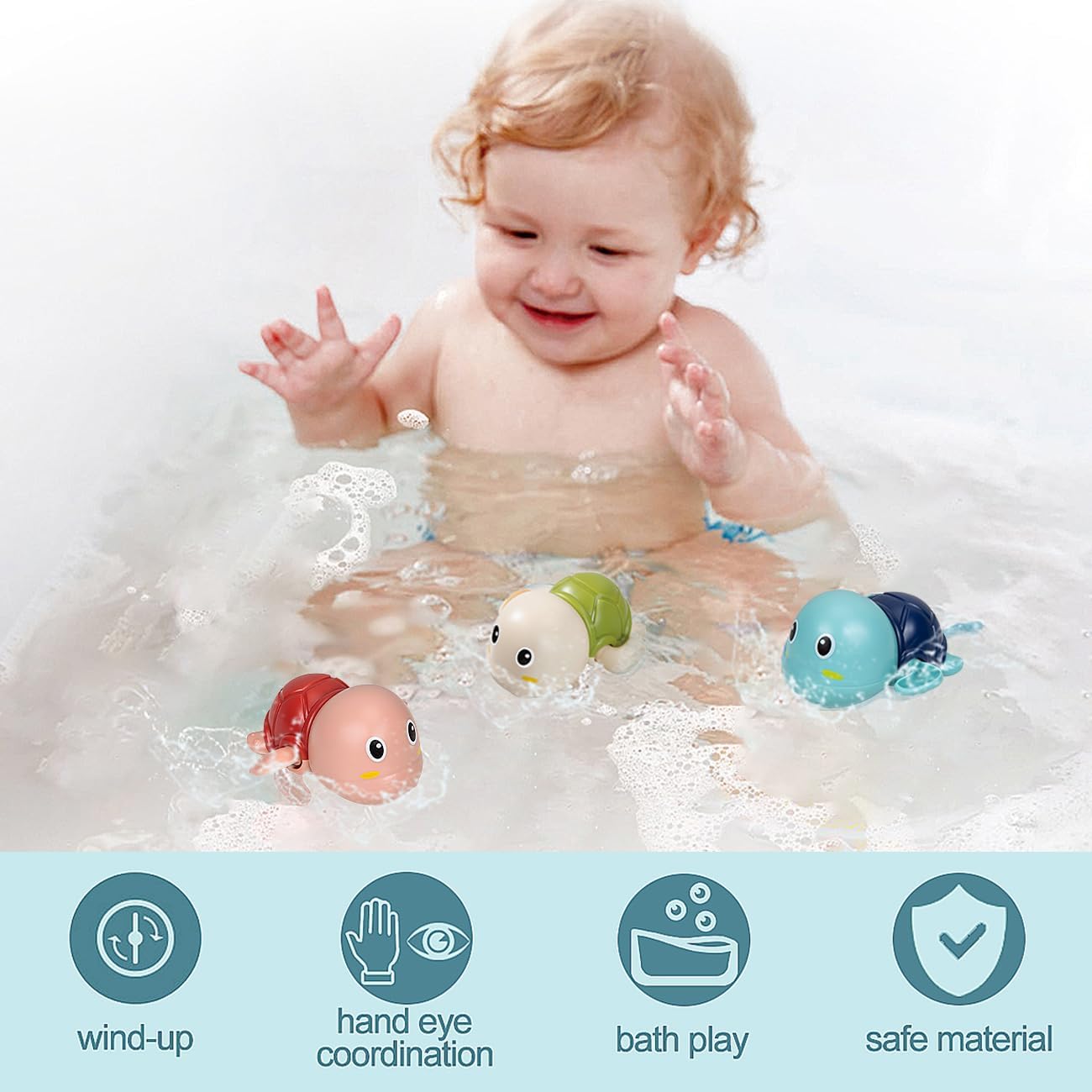 Fidtoy Wind Up Turtle Bath Toys 3 Pack for Toddlers