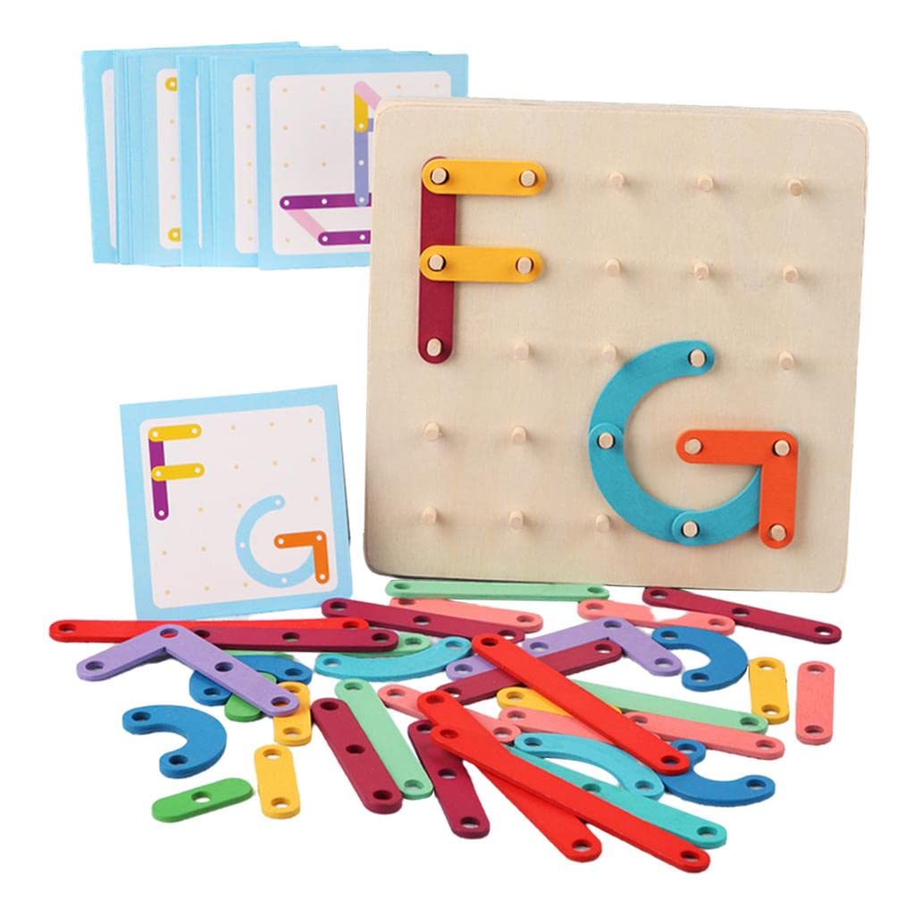 Fidtoy Montessori Nail Board Jigsaw Wooden Puzzle Blocks for Kids Alphabet Number Shape Learning Toy