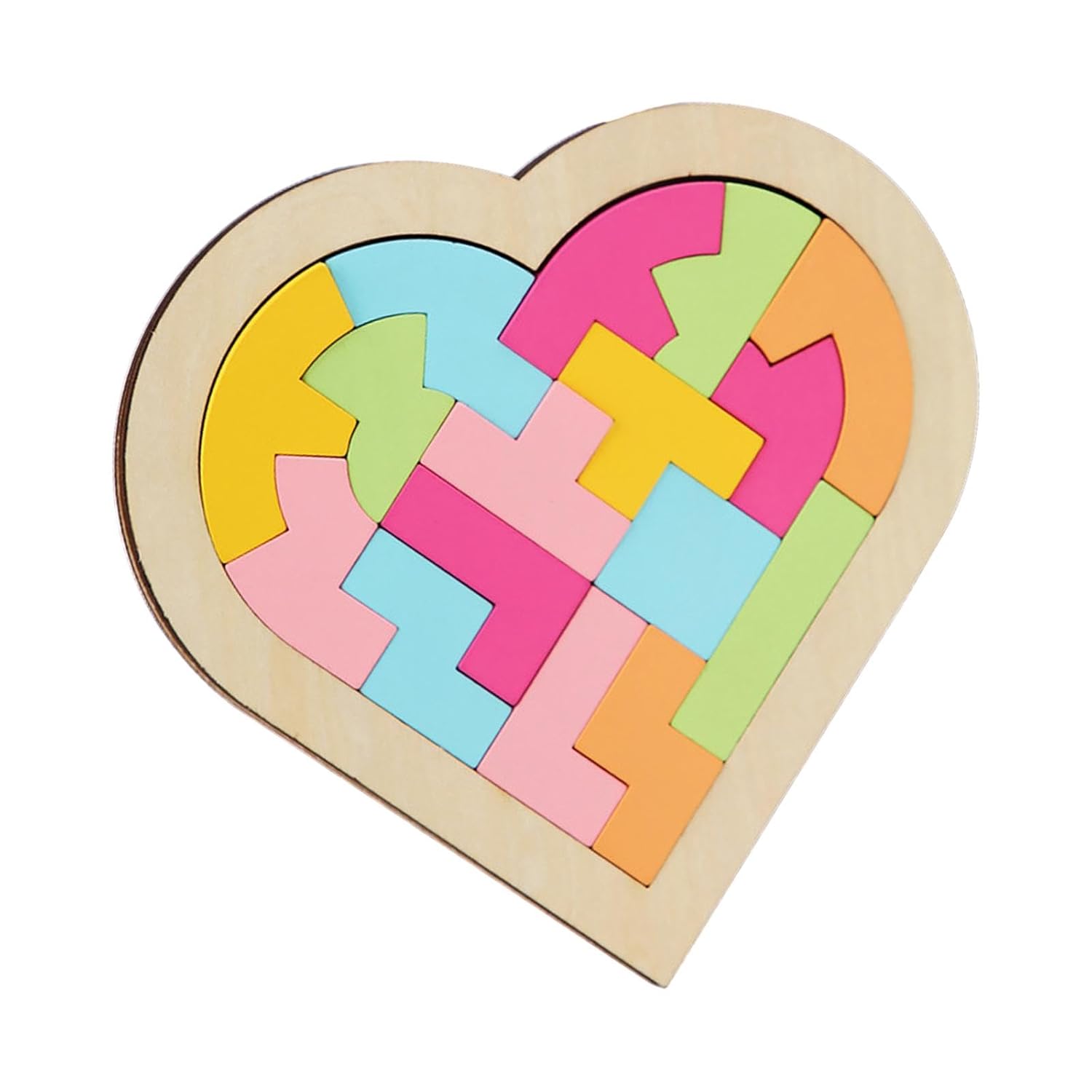 Fidtoy Colorful Heart Tangram – Montessori Wooden Puzzle for Toddlers & Preschoolers