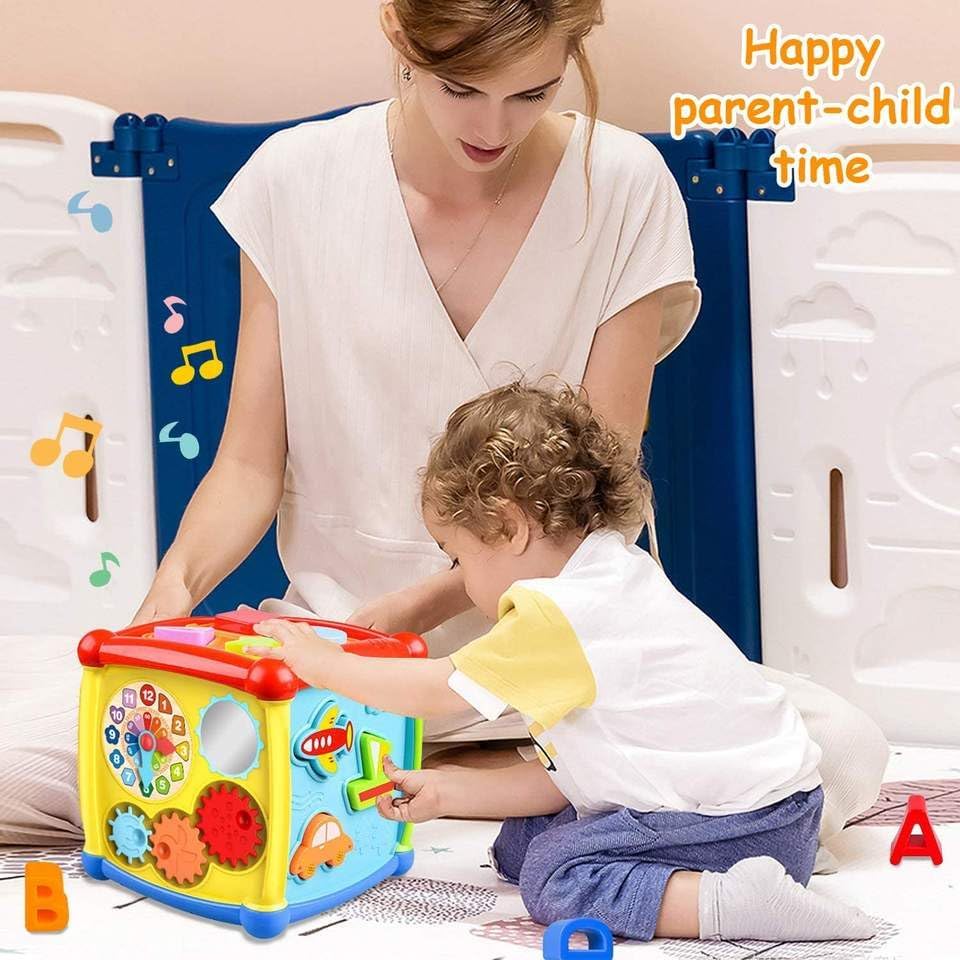 Fidtoy 6 Sided Activity Cube Toy for Toddlers Music Lights Gears Shape Sorting Learning Play