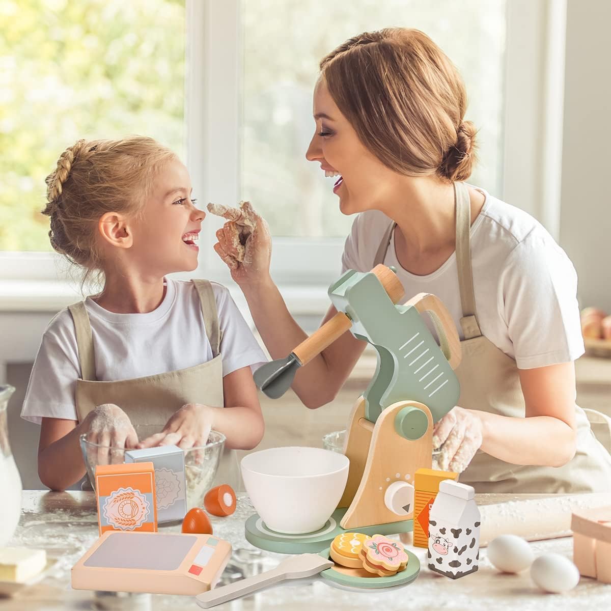 Fidtoy Wooden Mixer Toy Set for Kids 3+ Pretend Kitchen Play