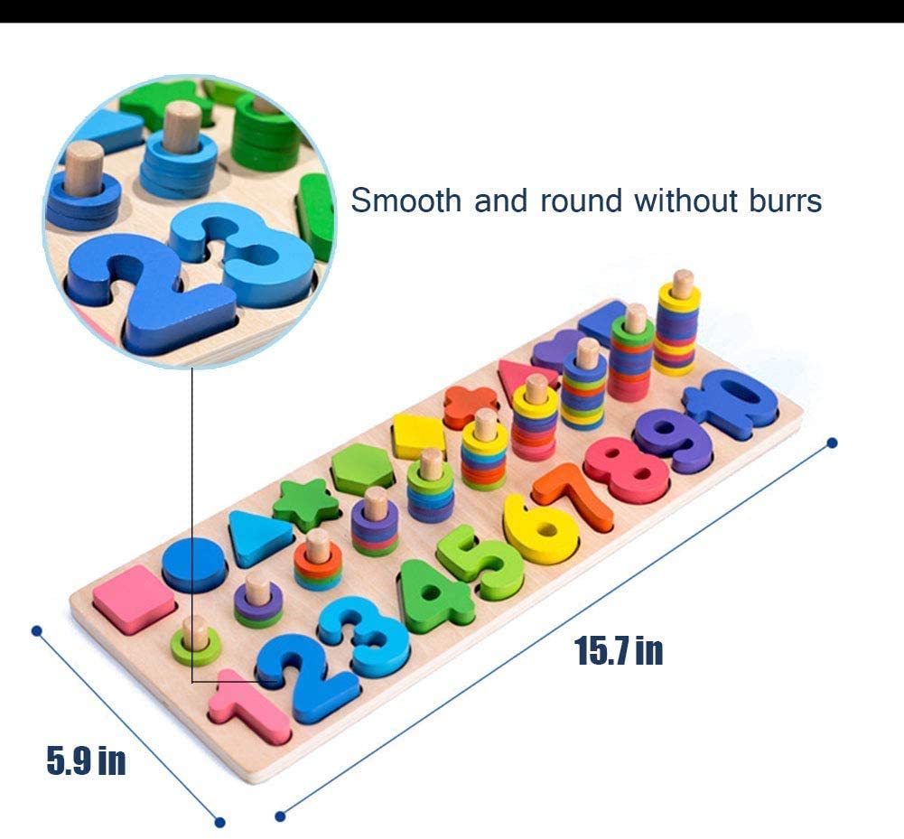 Kiditos (Three in One) Wooden Digital Shape Pairing Puzzle Sorting Montessori, Game for Kids 2 to 5 Year, Math Block Stacking Toy for Boys and Girls