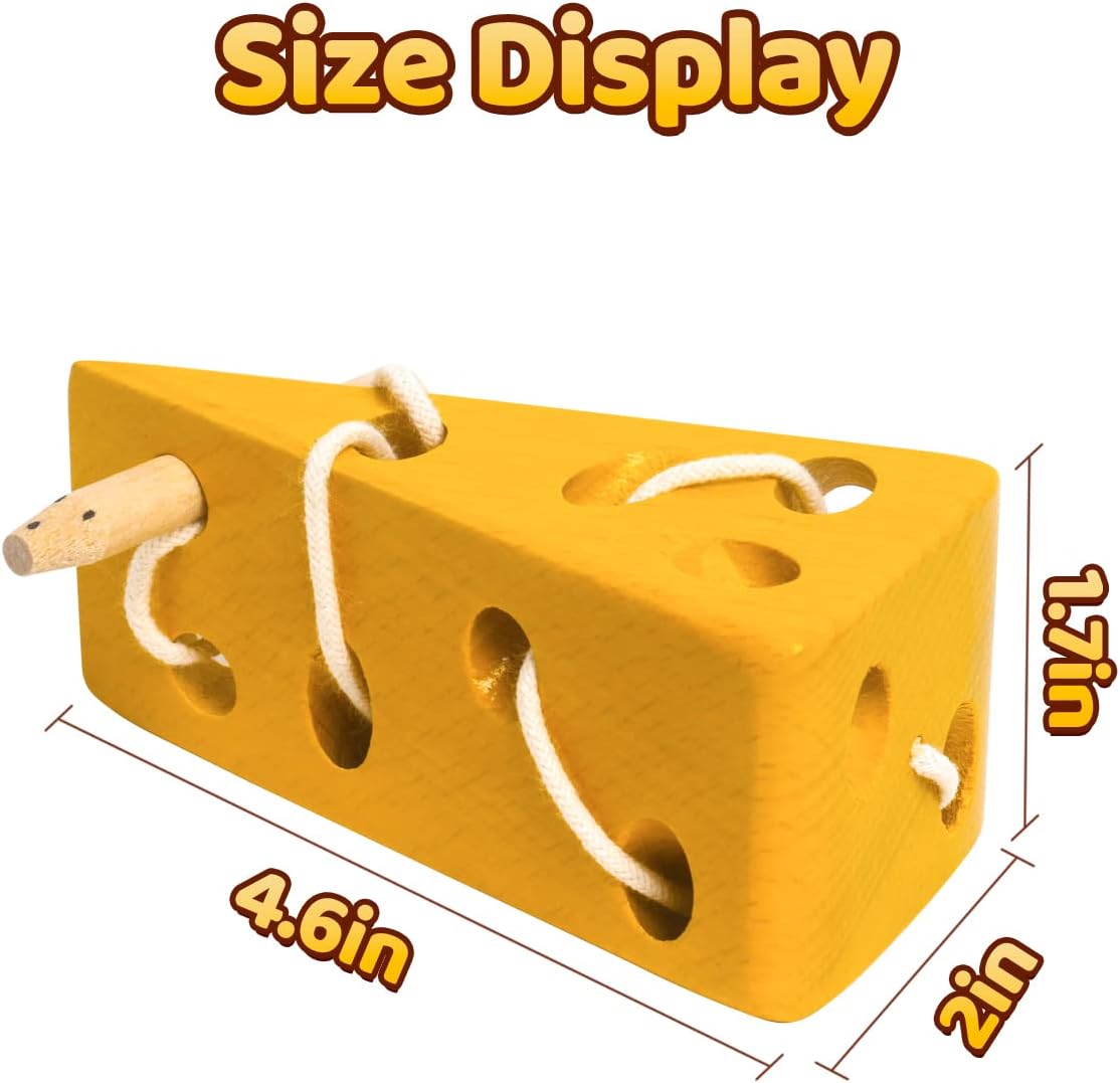 USATDD Wooden Lacing Cheese Fine Motor Skills Threading Toys, Airplane Car Travel Game Montessori Cognition Preschool Puzzle Gift for 3+ Years Old Toddlers Baby Kids