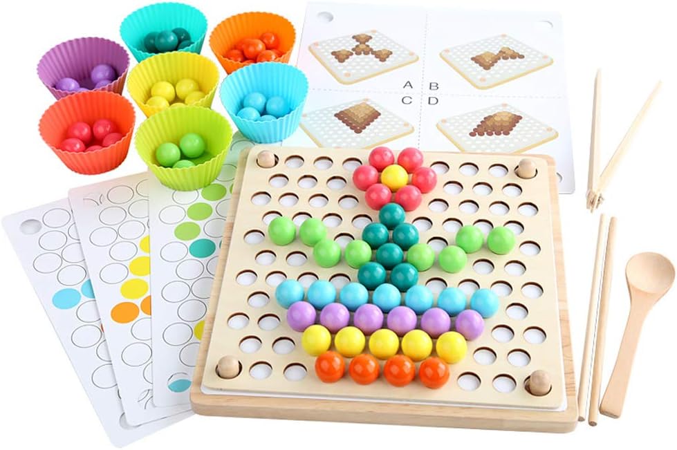 Educational Toys Clip Beads Wooden Clips Intensive Training Early Education Beads Educational Toy Gift Rainbow Educational Toys Rainbow Removal 2-in-1 Attention and Focus Training Children