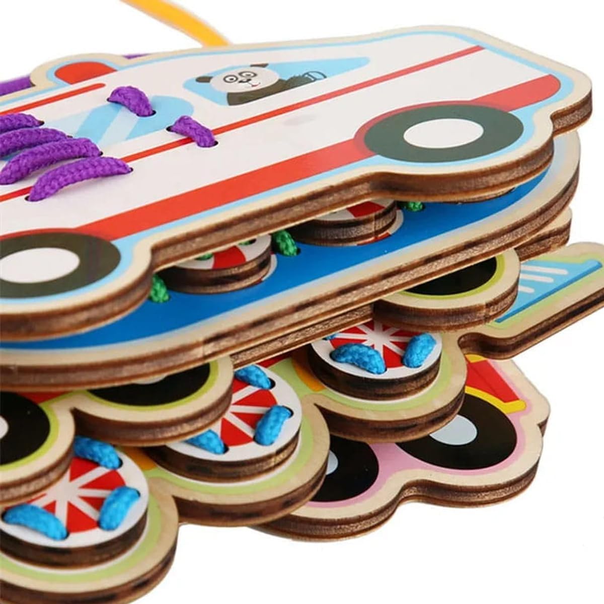 Habarri Puzzle Drewniane Montessori - Sznurówki - Nauka Wiązania - Kolorowe Elementy Cięte Laserowo - Zabawka Edukacyjna dla Dzieci 3+ - 10 cm x 0,5 cm x 7 cm – Warzywa