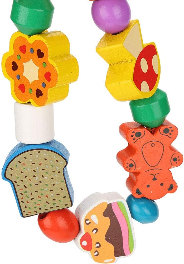 Zerodis Wooden Beads Toy, Wooden Thread Beads Lacing Beads Strings Beads Set Montessori Toys for Toddlers Preschool Children