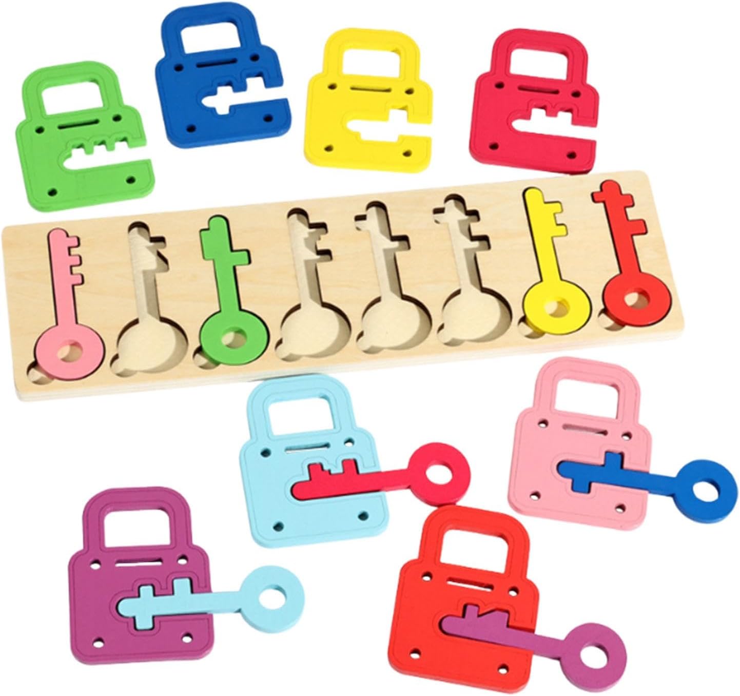 MagiDeal Wood Locks and Keys Toys Shape Color Matching Game, Birthday Gift, Early Educational Toy for Preschool Children
